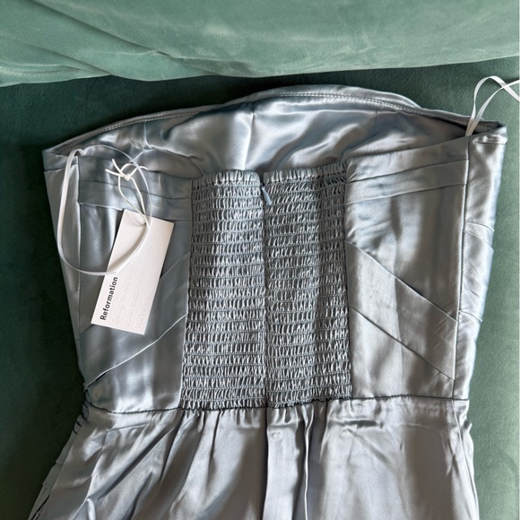 Reformation Barrow Silk Satin Dress - Blue in Size 4 - Picture 12 of 16